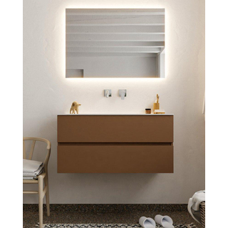 MONDIAZ VICA Badkamermeubelset - 100cm - 2 lades - wasbak Cloud midden - 0 kraangaten - solid surface rust