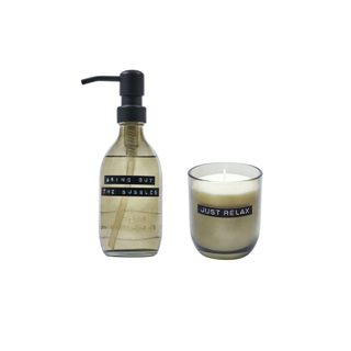 Wellmark Discover giftset - handzeep en geurkaars - bruin glas