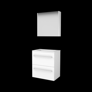 Basic-Line Comfort 39 badkamermeubelset - 60x39cm - met grepen - 2 lades - acryl wastafel - 0 kraangaten - Spiegelkast - MDF lak Ice White