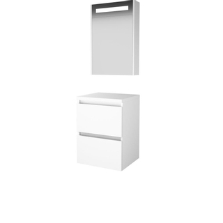 Basic-Line Premium 46 badkamermeubelset - 50x46cm - greeploos - 2 lades - wastafelblad - Spiegelkast - geintegreerde LED verlichting - MDF lak Ice White