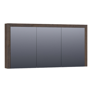 Saniclass Massief eiken spiegelkast 140x70x15cm met 3 links- en rechtsdraaiende spiegeldeuren doorlopende lamel geborsteld hout Black oak