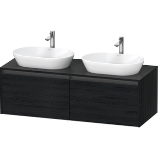 Duravit Ketho 2 wastafelonderbouwkast incl. consoleplaat met 2 laden voor dubbele waskommen 140x55x45.9cm met handgrepen antraciet eiken zwart mat