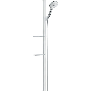 Hansgrohe Raindance Select S Unica`E glijstangset m. Raindance Select S 120 3jet handdouche met zeepschaal 150cm m. Isiflex`B doucheslang 160cm wit/chroom OUTLET