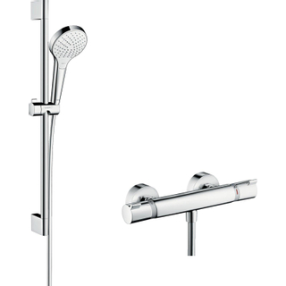 Hansgrohe Croma Select S douchecombinatie: met glijstangset met Croma Select S Vario handdouche 65cm met Ecostat Comfort douchekraan thermostatisch wit/chroom