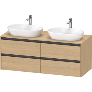 Duravit Ketho 2 wastafelonderbouwkast incl. consoleplaat met 4 laden voor dubbele waskommen 140x55x56.8cm met handgrepen antraciet natuur eiken mat