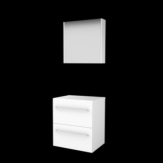 Basic-Line Comfort 46 badkamermeubelset - 60x46cm - met grepen - 2 lades - wastafelblad - Spiegelkast - MDF lak Ice White