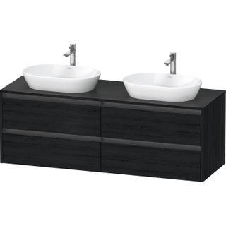 Duravit Ketho 2 wastafelonderbouwkast incl. consoleplaat met 4 laden voor dubbele waskommen 160x55x56.8cm met handgrepen antraciet eiken zwart mat