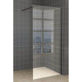 Wiesbaden Slim inloopdouche 105x200cm met 8mm helder glas met zwart profiel en stabilisatiestang