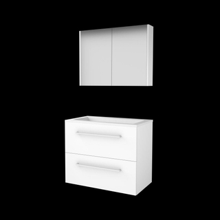 Basic-Line Comfort 46 badkamermeubelset - 80x46cm - met grepen - 2 lades - acryl wastafel - 0 kraangaten - Spiegelkast - MDF lak Ice White