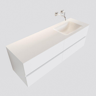 MONDIAZ VICA Badkamermeubelset - 150cm - 4 lades - wasbak Cloud rechts - 0 kraangaten - solid surface talc