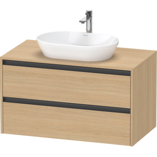 Duravit Ketho 2 wastafelonderbouwkast incl. consoleplaat met 2 laden 100x55x56.8cm met handgrepen antraciet natuur eiken mat