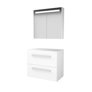 Basic-Line Premium 46 badkamermeubelset - 80x46cm - met grepen - 2 lades - wastafelblad - Spiegelkast - geintegreerde LED verlichting - MDF lak Ice White