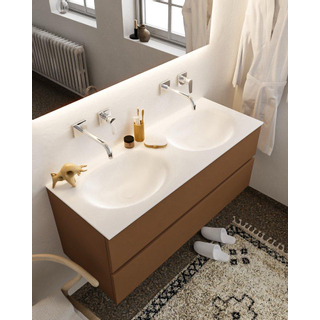 MONDIAZ VICA Badkamermeubelset - 120cm - 2 lades - wasbak Moon dubbel - 0 kraangaten - solid surface rust