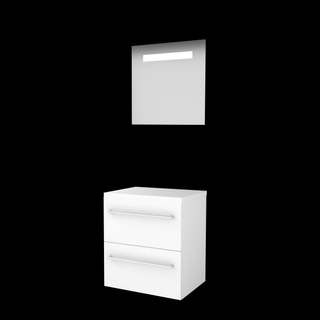 Basic-Line Economic 46 badkamermeubelset - 60x46cm - met grepen - 2 lades - wastafelblad - Spiegel - geintegreerde LED verlichting - MDF lak Ice White