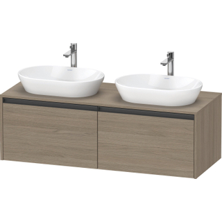 Duravit Ketho 2 wastafelonderbouwkast incl. consoleplaat met 2 laden voor dubbele waskommen 140x55x45.9cm met handgrepen antraciet eiken terra mat