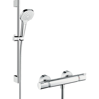 Hansgrohe Croma Select E douchecombinatie: met glijstangset met Croma Select E Vario handdouche 65cm met Ecostat Comfort douchekraan thermostatisch wit/chroom