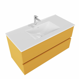 MONDIAZ VICA Badkamermeubelset - 100cm - 2 lades - wasbak Denia midden - 1 kraangat - solid surface ocher