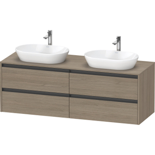 Duravit Ketho 2 wastafelonderbouwkast incl. consoleplaat met 4 laden voor dubbele waskommen 160x55x56.8cm met handgrepen antraciet eiken terra mat