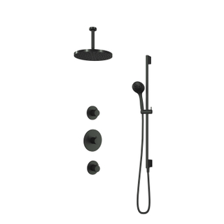 Hotbath Cobber IBS20 Regendoucheset inbouw - 15cm plafondarm - 30cm ronde hoofddouche - 3 standen handdouche - glijstang - mat zwart