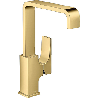 Hansgrohe Metropol wastafelkraan 230 met push open waste m. 120° draaibare uitloop 16.5cm polished gold