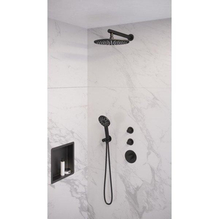 Brauer Black Edition Regendoucheset inbouw - hoofddouche 30cm - 3 gladde knoppen - rechte wandarm - handdouche rond 3 standen - mat zwart