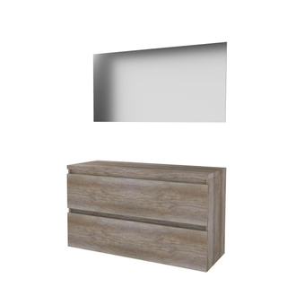 Basic-Line Ultimate 46 badkamermeubelset - 120x46cm - greeploos - 2 lades - wastafelblad - Spiegel - verlichting MFC Scotch Oak