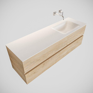 MONDIAZ VICA Badkamermeubelset - 150cm - 2 lades - wasbak Cloud rechts - 0 kraangaten - solid surface washed oak