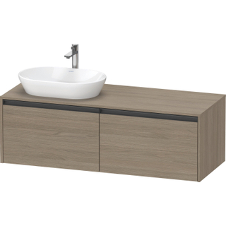 Duravit Ketho 2 wastafelonderbouwkast incl. consoleplaat met 2 laden voor waskom links 140x55x45.9cm met handgrepen antraciet eiken terra mat