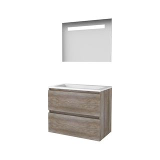 Basic-Line Economic 46 badkamermeubelset - 80x46cm - greeploos - 2 lades - acryl wastafel - 0 kraangaten - Spiegel - geintegreerde LED verlichting - MFC Scotch Oak