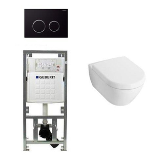 Villeroy en Boch Subway 2.0 Compact met zitting toiletset met geberit inbouwreservoir en sigma20 drukplaat zwart