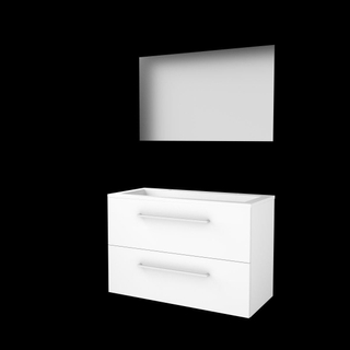 Basic-Line Ultimate 46 badkamermeubelset - 100x46cm - met grepen - 2 lades - acryl wastafel - 2 kraangaten - Spiegel - verlichting MDF lak Ice White