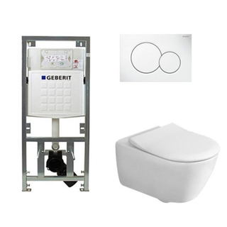 Villeroy en boch Subway 2.0 toiletset met Geberit inbouwreservoir met diepspoel wandcloset directflush slimseat zitting en bedieningsplaat met rechthoekige knoppen wit