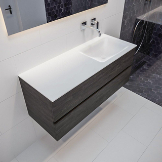 MONDIAZ VICA Badkamermeubelset - 120cm - 2 lades - wasbak Cloud rechts - 0 kraangaten - solid surface dark brown