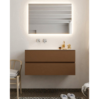 MONDIAZ VICA Badkamermeubelset - 100cm - 2 lades - wasbak Cloud links - 0 kraangaten - solid surface rust