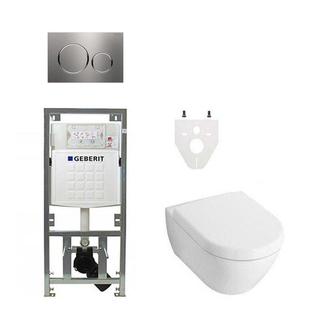 Villeroy en Boch Subway 2.0 DirectFlush toiletset met Geberit reservoir en zitting met softclose bedieningsplaat sigma20 RVS