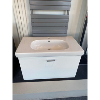 Duravit D code meubelwastafel 85x48 cm. 1x kr.gat m overloop wit Duravit XBase Wastafelonderkast 80x45.8x44.8cm 1 lade Standaard greep met softclose spaanplaat wit Mat OUTLET