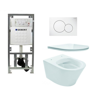 Wiesbaden Vesta toiletset Rimless 52cm inclusief UP320 toiletreservoir en flatline met softclose en quickrelease toiletzitting met bedieningsplaat wit