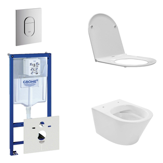 Wiesbaden Vesta Spoelrandloos toiletset bestaande uit inbouwreservoir, toiletpot met softclose en quickrelease toiletzitting en bedieningsplaat verticaal chroom