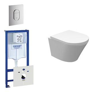 Wiesbaden Vesta Spoelrandloos toiletset bestaande uit inbouwreservoir, compact wandcloset met toiletzitting en bedieningsplaat verticaal chroom