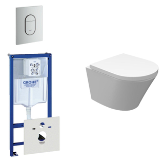 Wiesbaden Vesta Spoelrandloos toiletset bestaande uit inbouwreservoir, compact wandcloset met toiletzitting en bedieningsplaat verticaal mat chroom