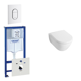 Villeroy en Boch Subway Compact toiletset bestaande uit inbouwreservoir, diepspoel wandcloset met toiletzitting en bedieningsplaat verticaal wit