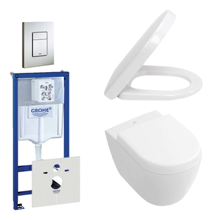 Villeroy en Boch Subway Compact directflush toiletset bestaande uit inbouwreservoir, diepspoel wandcloset met toiletzitting en bedieningsplaat verticaal/horizontaal RVS