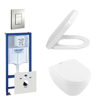 Villeroy en Boch ViFresh toiletset bestaande uit inbouwreservoir, diepspoel wandcloset met softclose toiletzitting en bedieningsplaat verticaal/horizontaal mat chroom