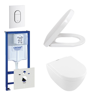 Villeroy en Boch ViFresh toiletset bestaande uit inbouwreservoir, diepspoel wandcloset met softclose toiletzitting en bedieningsplaat verticaal/horizontaal wit