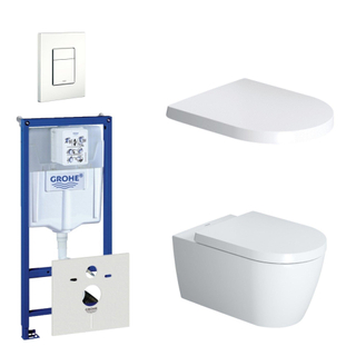 Duravit ME by Starck toiletset bestaande uit inbouwreservoir, diepspoel compact wandcloset met softclose toiletzitting en bedieningsplaat verticaal/horizontaal wit