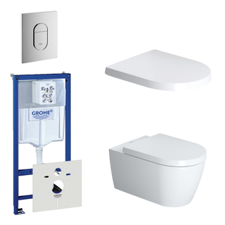 Duravit Starck Me toiletset bestaande uit inbouwreservoir, diepspoel wandcloset met softclose toiletzitting en bedieningsplaat verticaal chroom