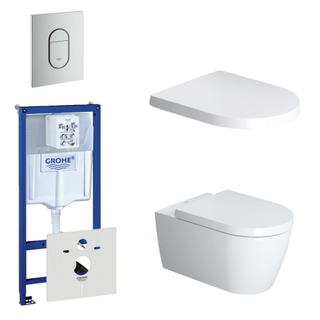 Duravit ME by Starck toiletset bestaande uit inbouwreservoir, diepspoel compact wandcloset met softclose toiletzitting en bedieningsplaat verticaal mat chroom