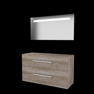 Basic-Line Economic 46 badkamermeubelset - 120x46cm - met grepen - 2 lades - wastafelblad - Spiegel - geintegreerde LED verlichting - MFC Scotch Oak