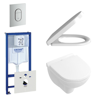 Villeroy en Boch O.Novo toiletset - compact - met inbouwreservoir - softclose en quickrelease zitting - bedieningsplaat verticaal chroom mat