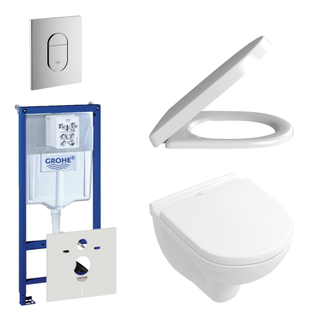 Villeroy en Boch O.Novo toiletset - compact - met inbouwreservoir - softclose en quickrelease zitting - bedieningsplaat verticaal chroom